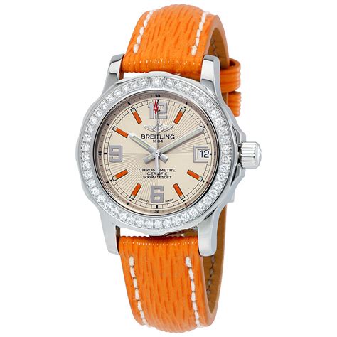 breitling colt silver dial ladies orange sahara leather watch|breitling colt oceane.